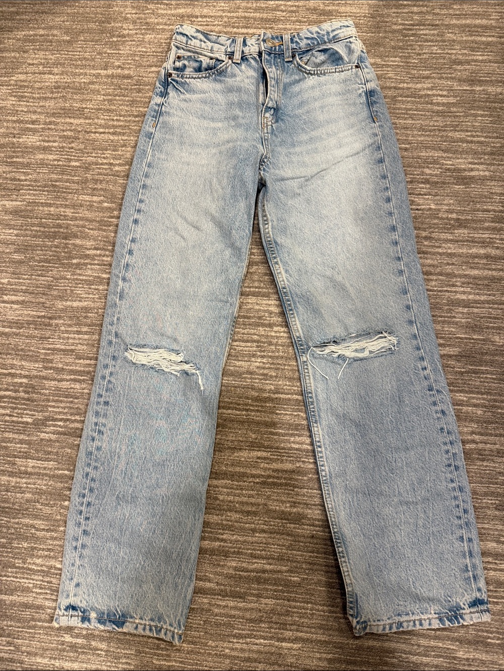 Zara Light Blue Straight-Leg Distressed Jeans
